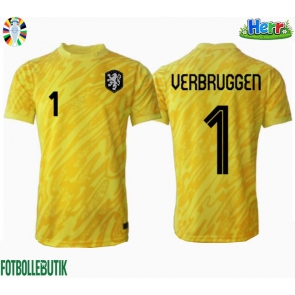 Nederländerna Bart Verbruggen #1 Målvakt Bortatröja EM 2024 Kortärmad